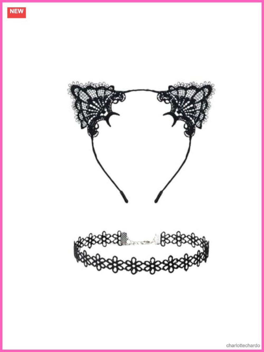 Lace Cat Ear Headband & Collar Set Cosplay Costume Accessory